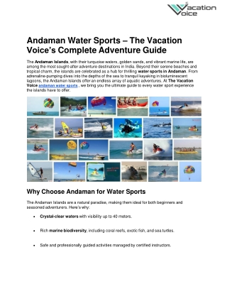 Andaman Water Sports – Thrilling Adventures with The Vacation Voice