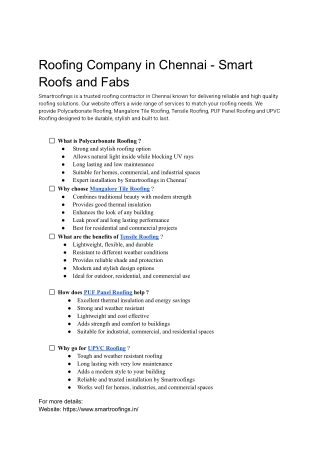 Roofing Company in Chennai - Smart Roofs and Fabs