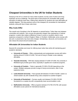 Cheapest Universities in the UK for Indian Students