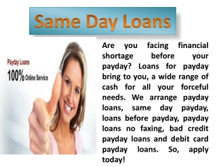 Sameday Payday Loans with Fast Approval