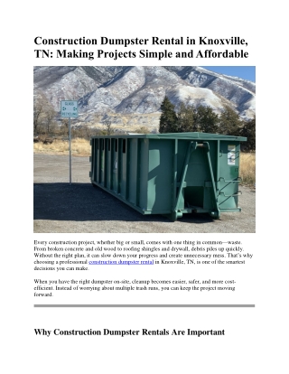 Construction Dumpster Rental in Knoxville