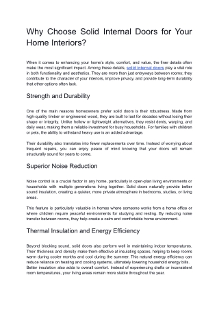 Why Choose Solid Internal Doors for Your Home Interiors