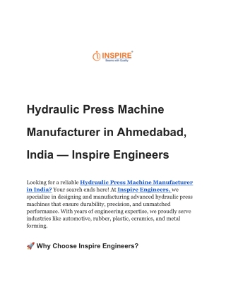 Hydraulic Press Machine Manufacturer in Ahmedabad, India — Inspire Engineers