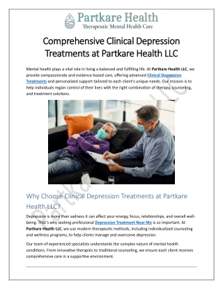 Clinical Depression Treatments At Partkare Health LLC
