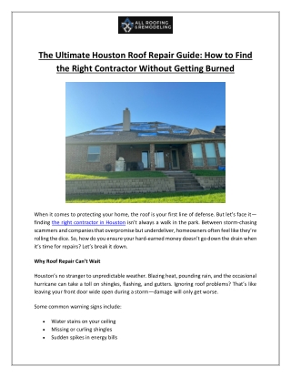 Houston, TX Roof Repair | Top Contractor Tips | ARR