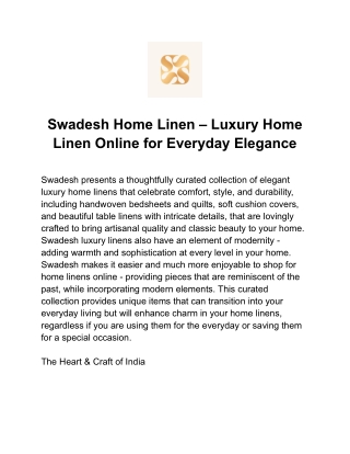 Swadesh Home Linen – Luxury Textiles for Everyday Living