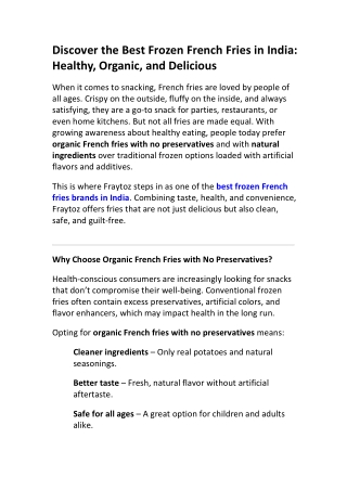 Healthy Frozen French Fries with Natural Ingredients Fraytoz