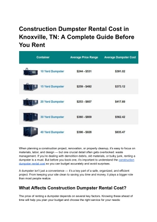 Construction Dumpster Rental Cost in Knoxville, TN_ A Complete Guide Before You Rent