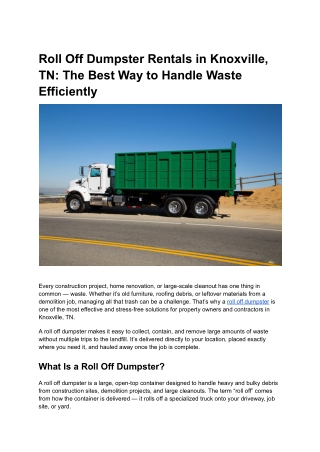 Roll Off Dumpster Rentals in Knoxville, TN_ The Best Way to Handle Waste Efficiently