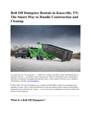 Roll Off Dumpster Rentals in Knoxville