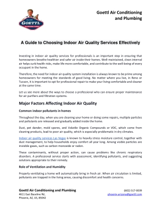 A Guide to Choosing Indoor Air Quality Services Effectively