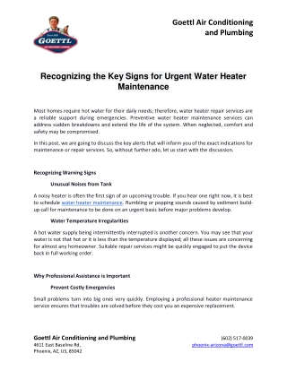 Recognizing the Key Signs for Urgent Water Heater Maintenance