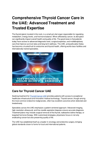 Comprehensive Thyroid Cancer Care in the UAE: Advanced Treatment and Trusted Exp