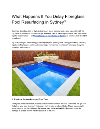 What Happens If You Delay Fibreglass Pool Resurfacing in Sydney