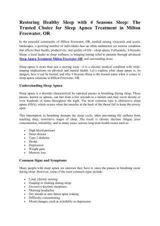 Restoring Healthy Sleep with 4 Seasons Sleep: The Trusted Choice for Sleep Apnea