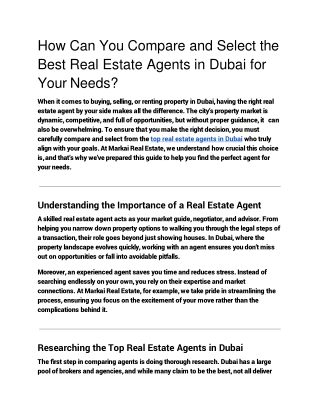 How Can You Compare and Select the Best Real Estate Agents in Dubai for Your Needs