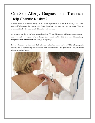Expert Skin Allergy Diagnosis and Treatment – Get Relief Fast