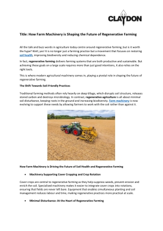 How Farm Machinery is Shaping the Future of Regenerative Farming