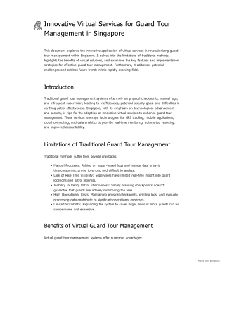 Innovative Virtual Services for Guard Tour Management in Singapore