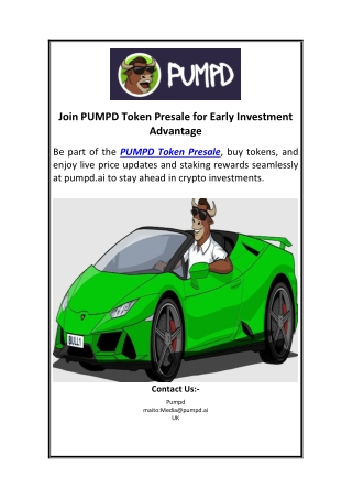Join PUMPD Token Presale for Early Investment Advantage