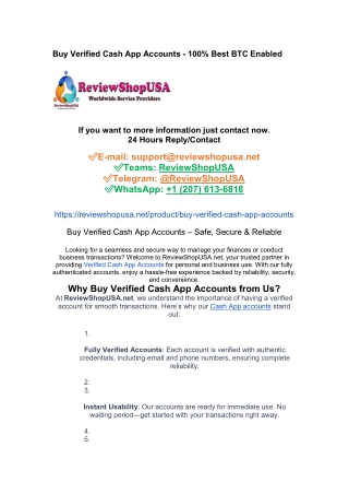 Buy Verified Cash App Accounts - 100% Best BTC Enabled