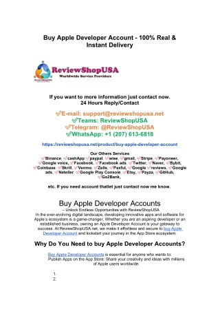 Buy Apple Developer Account - 100% Real & Instant Delivery
