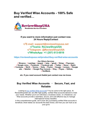 Buy Verified Wise Accounts - 100% Safe and verified...