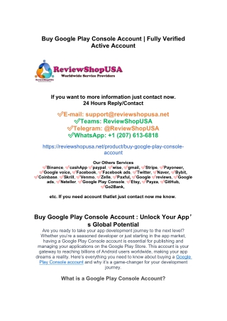 Buy Google Play Console Account - 100% Verified Account