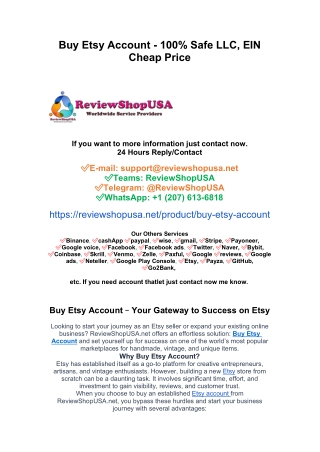 Buy Etsy Account - 100% Safe LLC, EIN Cheap Price