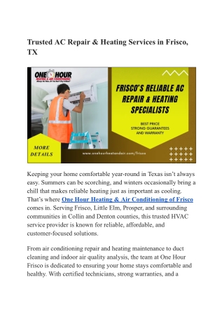 One Hour Heating & Air Conditioning of Frisco | AC & Heating Services