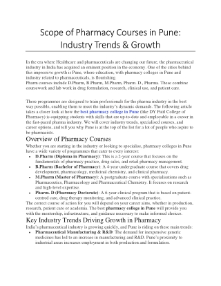 Scope of Pharmacy Courses in Pune: Industry Trends & Growth