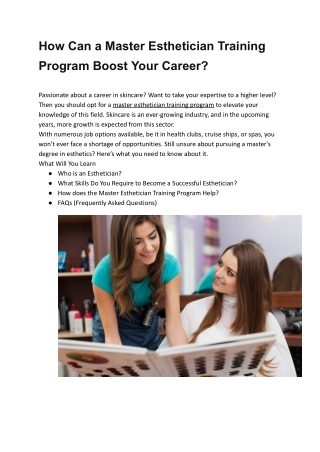 Master Esthetician Training Programs: A Path to Career Growth