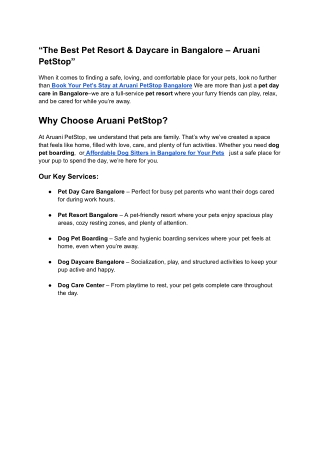 “The Best Pet Resort & Daycare in Bangalore – Aruani PetStop”