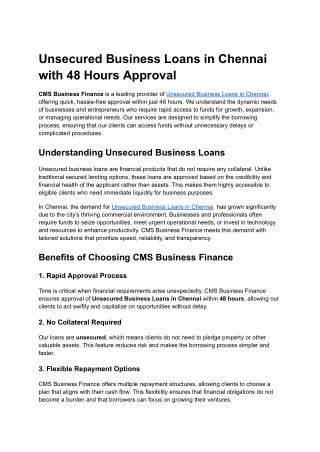 Unsecured Business Loans in Chennai with 48 Hours Approval