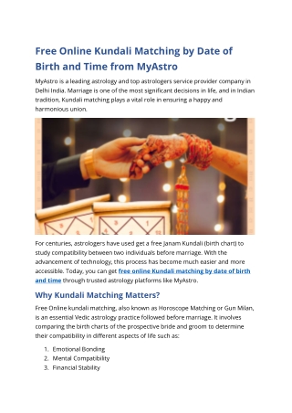 Explore Online Kundali Matching Services by MyAstro