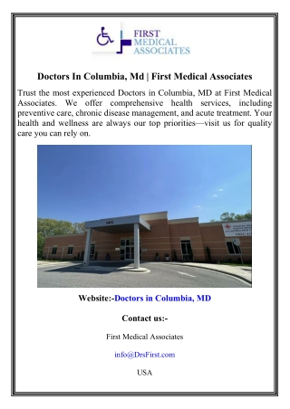 Doctors In Columbia, Md  First Medical Associates