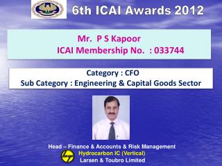 Mr. P S Kapoor ICAI Membership No. : 033744