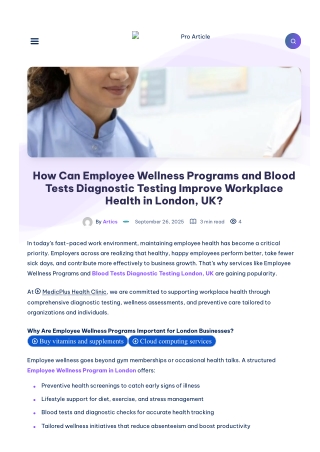 How Can Employee Wellness Programs and Blood Tests Diagnostic Testing Improve Wo