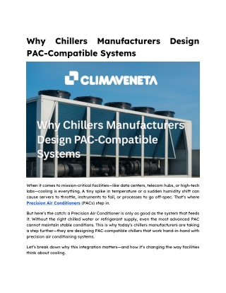 Why Chillers Manufacturers Design PAC-Compatible Systems