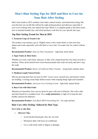 Men’s Hair Styling Tips for 2025 and How to Care for Your Hair After Styling