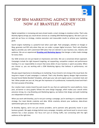 Top SEM Marketing Agency Services Now at Brantley Agency
