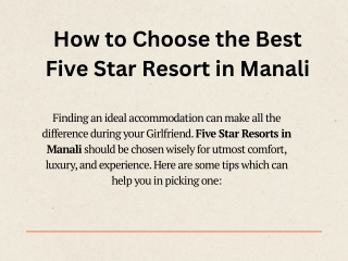 How to Choose the Best Five Star Resort in Manali
