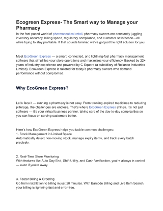 Ecogreen Express- The Smart way to Manage your Pharmacy 