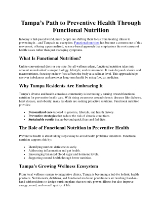 Tampa’s Path to Preventive Health Through Functional Nutrition