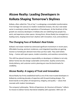 Alcove Realty: Leading Developers in Kolkata Shaping Tomorrow’s Skylines