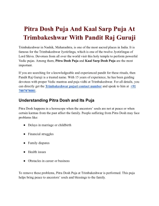 Pitra Dosh Puja And Kaal Sarp Puja At Trimbakeshwar With Pandit Raj Guruji