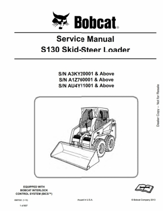 BOBCAT S130 SKID STEER LOADER Service Repair Manual Instant Download (SN A1Z760001 and Above)