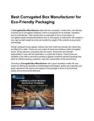 Best Corrugated Box Manufacturer for Eco-Friendly Packaging