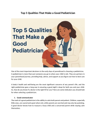 Top 5 Qualities of a Good Pediatrician Every Parent Should Know