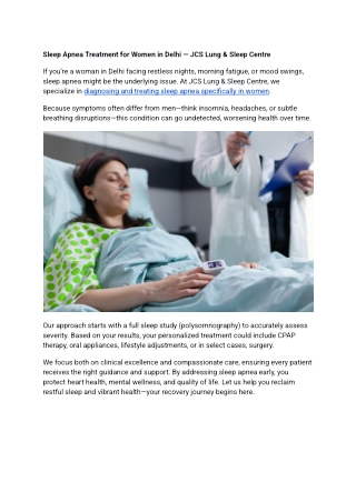 Sleep Apnea Treatment for Women in Delhi — JCS Lung & Sleep Centre